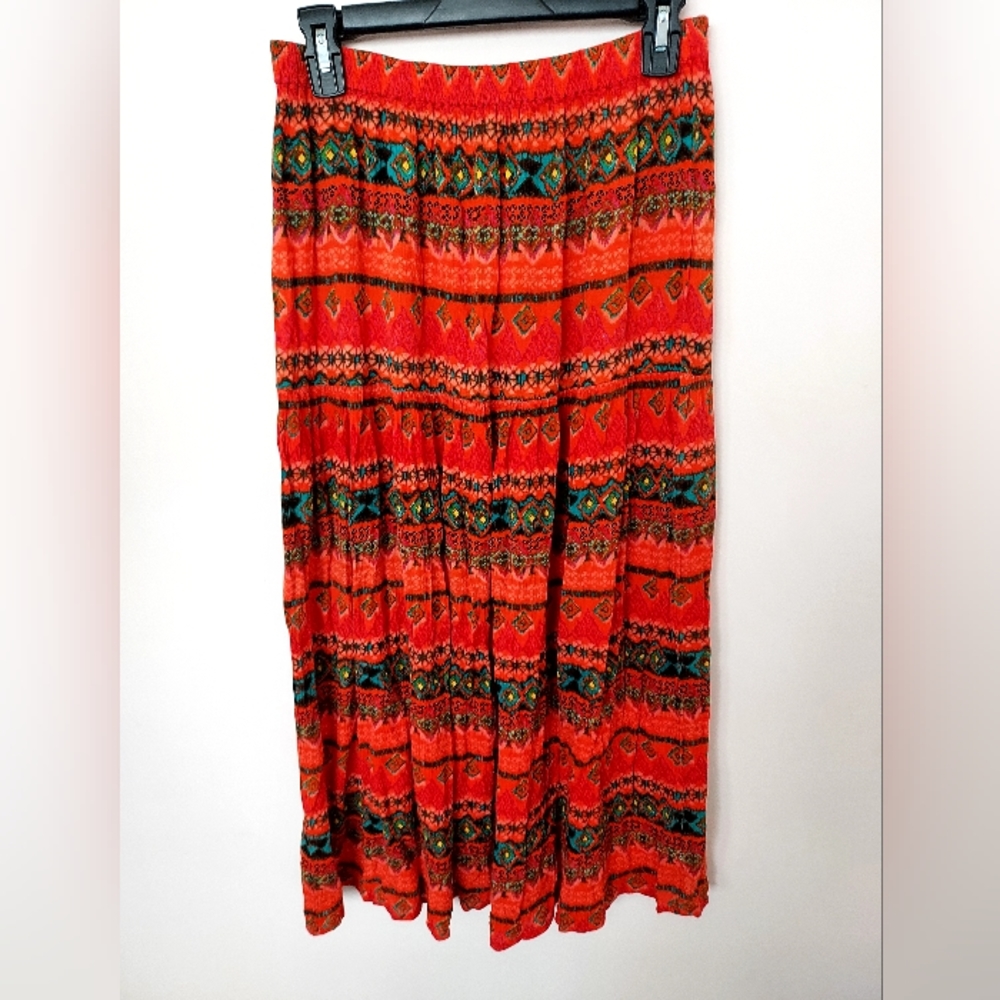 Allison Brittney Southwestern Boho Rayon Maxi skirt Spring Festival Aztec Boho